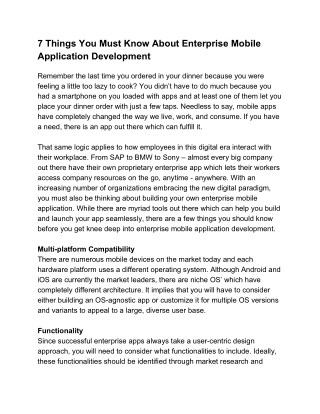 7 Things You Must Know About Enterprise Mobile Application Development