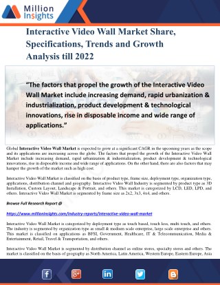 Interactive Video Wall Market Share, Specifications, Trends and Growth Analysis till 2022