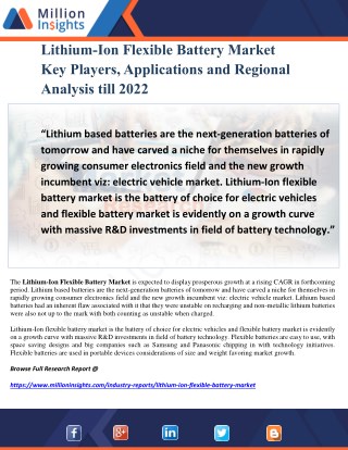 Lithium-Ion Flexible Battery Market Key Players, Applications and Regional Analysis till 2022