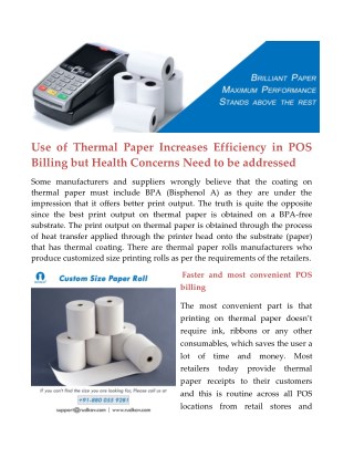 Use of Thermal Paper Increases Efficiency in POS Billing but Health Concerns Need to be addressed