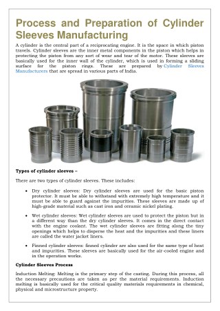 Process and Preparation of Cylinder Sleeves Manufacturing