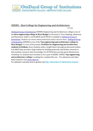 ODERS â€“ Best College for Engineering and Architecture