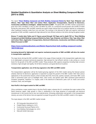 Detailed Qualitative & Quantitative Analysis on Sheet Molding Compound Market [2015 to 2020]