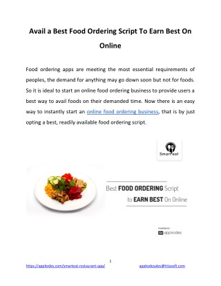 Avail a Best Food Ordering Script To Earn Best On Online