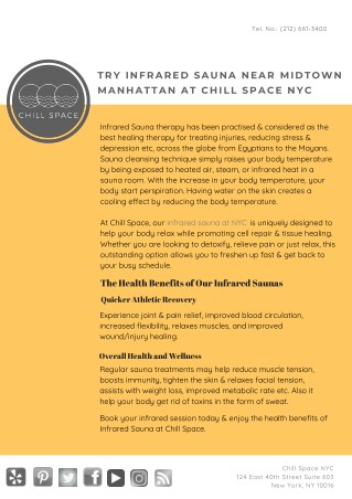 Try Infrared Sauna near Midtown Manhattan at Chill Space NYC