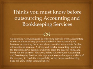 Thinks you must know before outsourcing Accounting and Bookkeeping Services