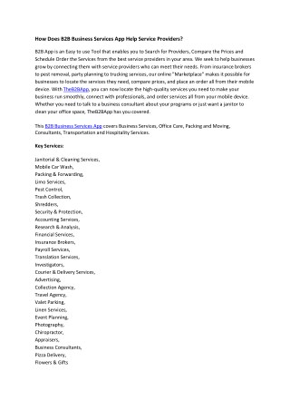 How Does B2B Business Services App Help Service Providers?