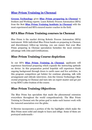 Blue Prism Training in Chennai