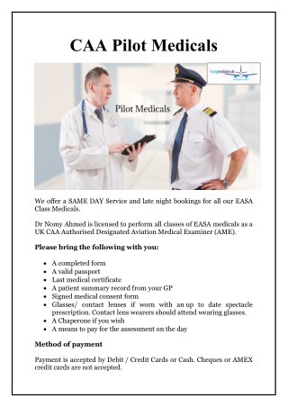 CAA Pilot Medicals
