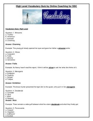 High Level Vocabulary Quiz by Online Coaching for SSC