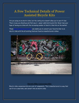 A Few Technical Details of Power Assisted Bicycle Kits