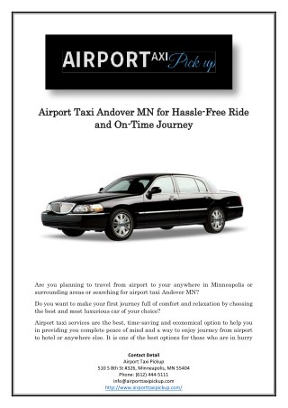 Airport Taxi Andover MN for Hassle-Free Ride and On-Time Journey