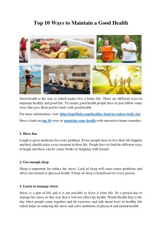 Top 10 Ways to Maintain a Good Health