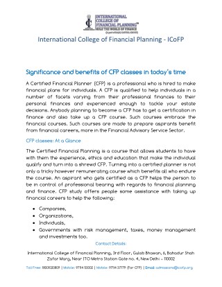 CFP classes: At a Glance