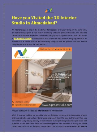 Have you Visited the 3D Interior Studio in Ahmedabad?