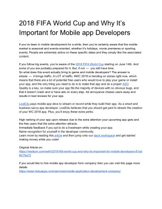 2018 FIFA World Cup and Why Itâ€™s Important for Mobile app Developers