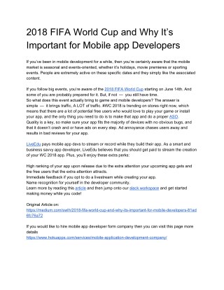 2018 FIFA World Cup and Why Itâ€™s Important for Mobile app Developers