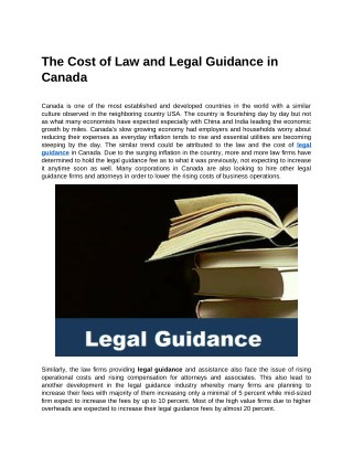 The Cost of Law and Legal Guidance in Canada