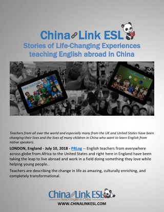 Experiences of Teaching English Abroad in China Are Being Described as Transformational