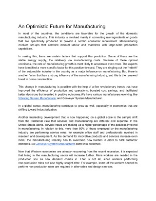 An Optimistic Future for Manufacturing