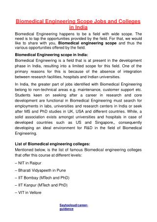 Biomedical Engineering Scope Jobs and Colleges in India