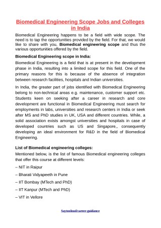 Biomedical Engineering Scope Jobs and Colleges in India