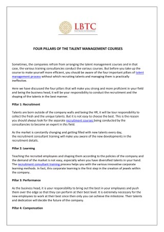 FOUR PILLARS OF THE TALENT MANAGEMENT COURSES