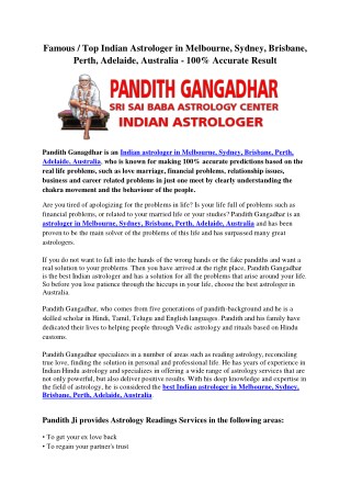 Famous / Top Indian Astrologer in Melbourne, Sydney, Brisbane, Perth, Adelaide, Australia - 100% Accurate Result