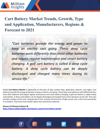 Cart Battery Market Size, Drivers, Opportunities, Top Companies, Trends, Challenges, & Forecast 2021