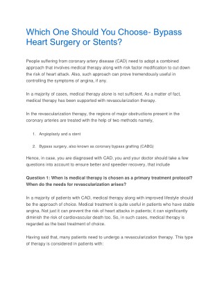 Which one should you Choose- Bypass Heart Surgery or Stents?
