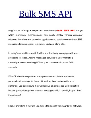 User Friendly Bulk SMS API Services In Your CRM Software