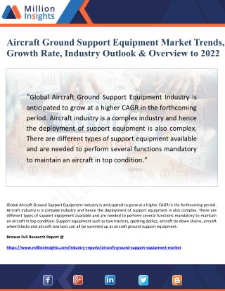 Aircraft Ground Support Equipment Market Trends, Growth Rate, Industry Outlook & Overview to 2022