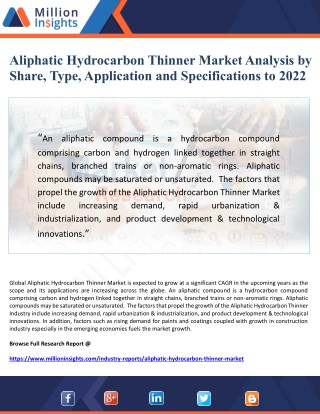 Aliphatic Hydrocarbon Thinner Market Analysis by Share, Type, Application and Specifications to 2022