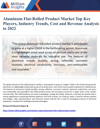 Aluminum Flat-Rolled Product Market Top Key Players, Industry Trends, Cost and Revenue Analysis to 2022