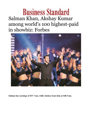 Salman Khan, Akshay Kumar among world's 100 highest-paid in showbiz: Forbes