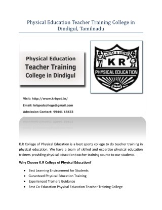 Physical Education Teacher Training College in Dindigul, Tamilnadu