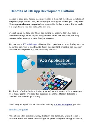 Benefits of iOS App Development Platform