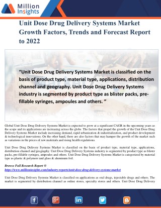 Unit Dose Drug Delivery Systems Market Share, Sourcing Strategy and Downstream Buyers 2017-2022