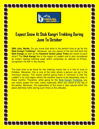 Expect Snow At Stok Kangri Trekking During June To October