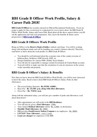 RBI Grade B Officer Work Profile, Salary & Career Path 2018!