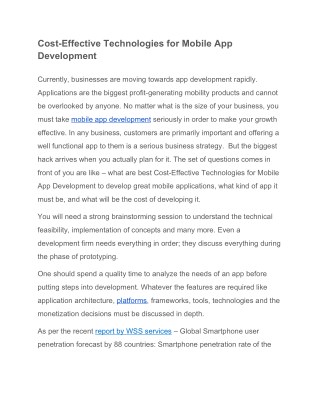 Cost-Effective Technologies for Mobile App Development
