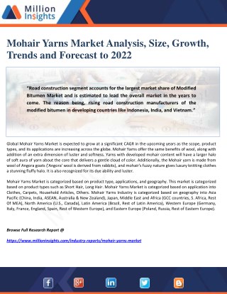 Mohair Yarns Market Analysis, Size, Growth, Trends and Forecast to 2022