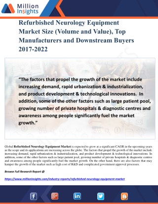 Refurbished Neurology Equipment Market Size (Volume and Value), Top Manufacturers and Downstream Buyers 2017-2022