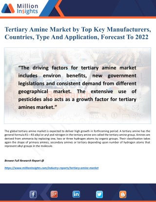 Tertiary Amine Marketâ€“ Technology, Industry Sales, Revenue