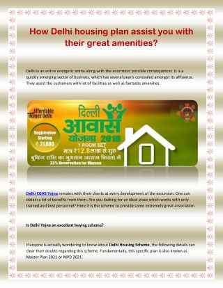 How Delhi Housing Plan Assist You with their Great Amenities?