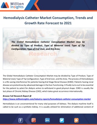 Hemodialysis Catheter Market Consumption, Trends and Growth Rate Forecast to 2021