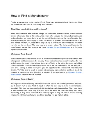 How to Find a Manufacturer