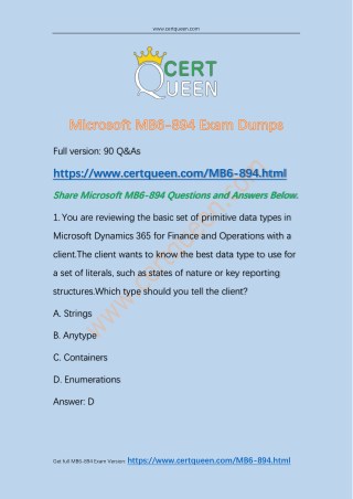 2018 CertQueen Microsoft MB6-894 Exam Dumps