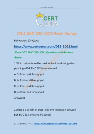 2018 DELL EMC DES-1D11 Questions and Answers