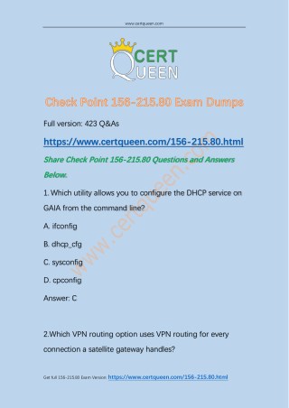 2018 CertQueen Check Point 156-215.80 Exam Dumps
